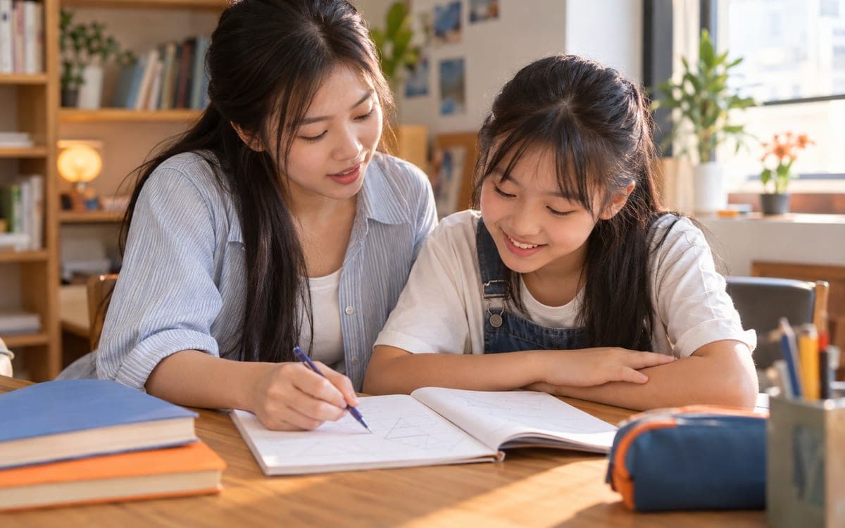 Gia sư sinh viên kèm học sinh làm bài tập tại nhà